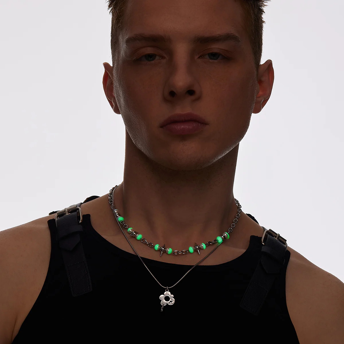 Y2B SERIES Double Chain Detachable Flower Expression Pendant Spike Necklace - Image 5